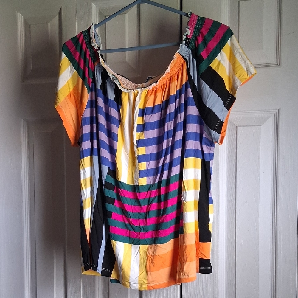 Ricki's Purple and Blue Relaxed Blouse with Ruched Sleeves